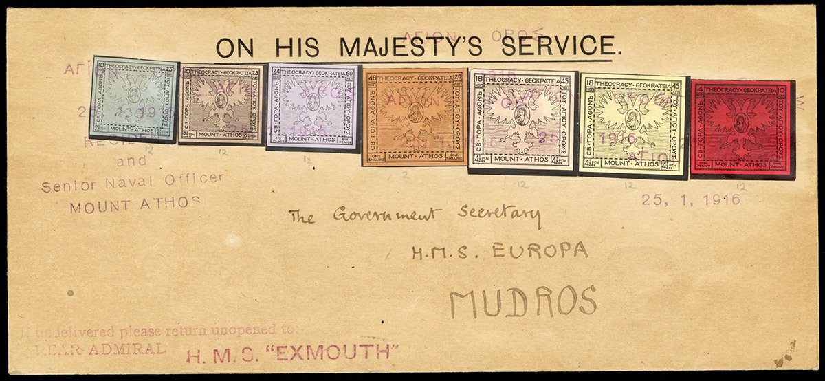 CherrystoneAuc's tweet photo. Kugel Auction Preview - Lot 3606
BRITISH COMMONWEALTH LONG ISLAND
https://t.co/kiADCZ8BhV
1916 (25 Jan) "On His Majesty's Service" envelope addressed to the Government Secretary at "H.M.S. Europa", at Mudros (Lt. Commander Lucach, later Sir Harry Luke) franked with seven stamps https://t.co/xEpZH8RNs4