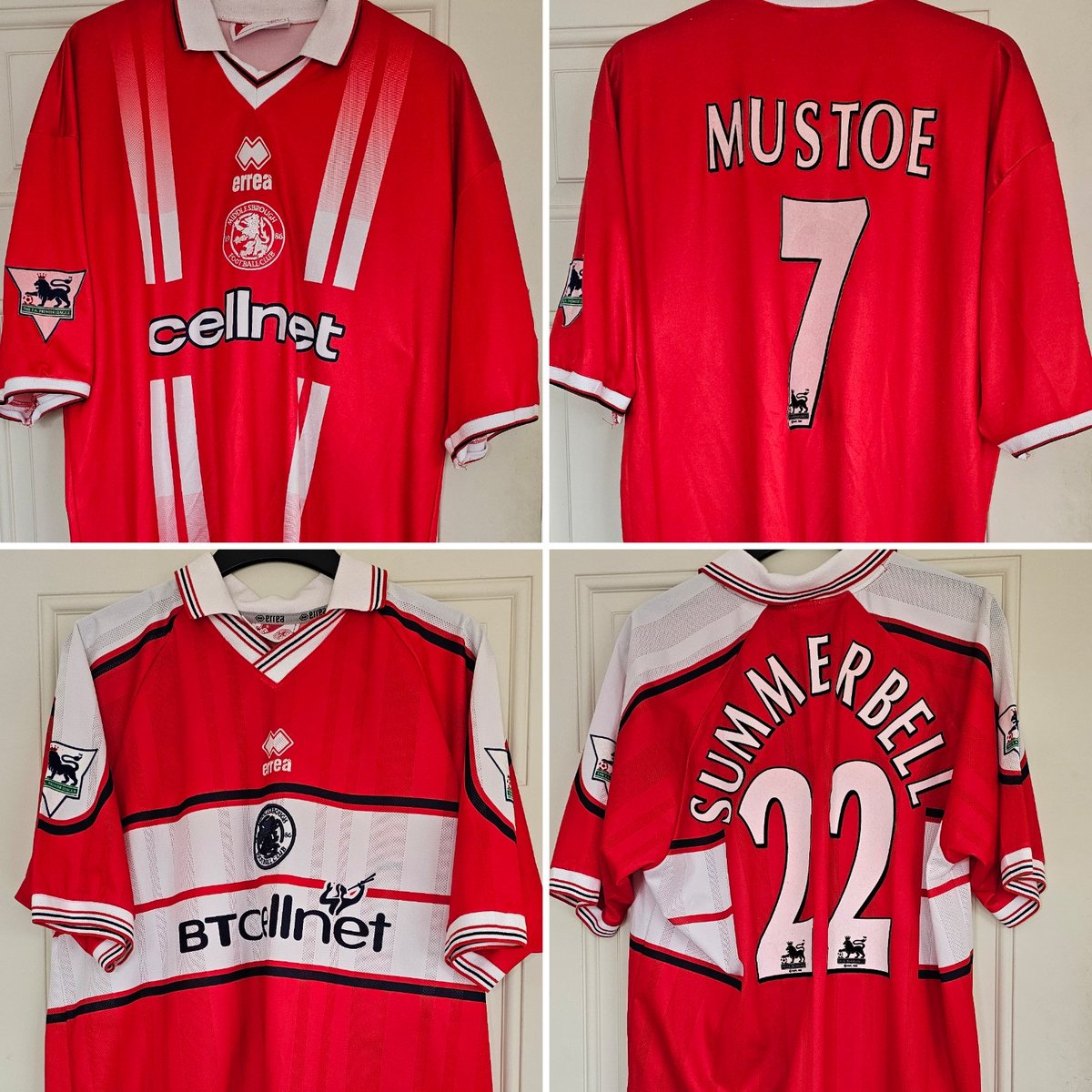Boroshirts's tweet photo. For Sale

Robbie Mustoe , 1998/99 Worn throughout the season.  Robbie wore Short Sleeve mostly. 

£300

And the 2nd is a Mark Summerbell Match shirt,  again during this era  shirts were used multiple times.

This again is an era whereby there not many about.

£200 https://t.co/EpxNuzkQn2