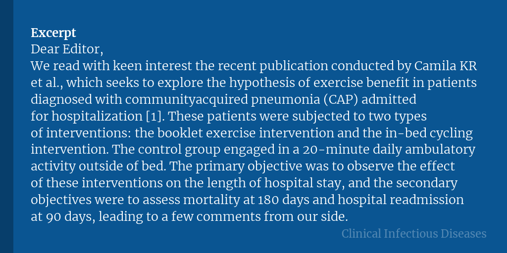 Impact of Exercise Interventions on Hospitalized Patients with Community-Acquired Pneumonia: The Role of Comorbidities in Clinical Outcomes

✅ Just Accepted
🔗 bit.ly/3x38n7y