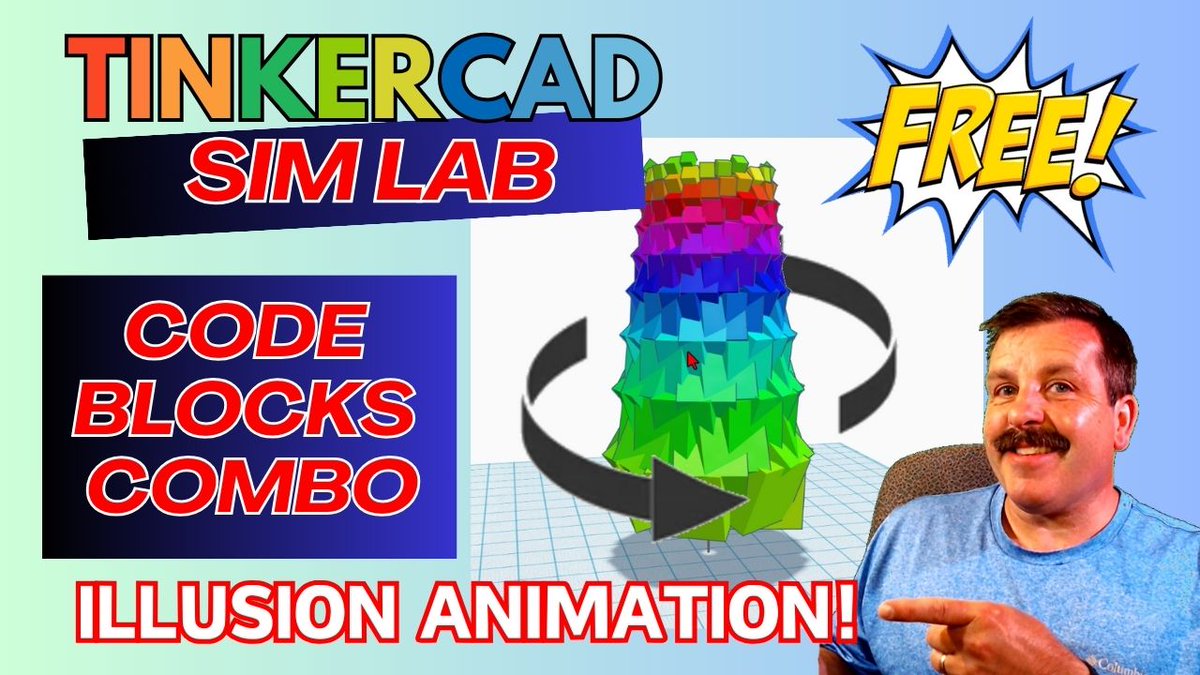 HLtinkercad's tweet photo. Hey #Teachers! Check out this Free File #Tinkercad Sim Lab and #Codeblocks Combo! An Amazing Animation Illusion in Minutes! #STEM
Project: https://t.co/pabaQTLxmf
Watch Now: https://t.co/gcqBTqGWxN https://t.co/KaTwsv1A7r