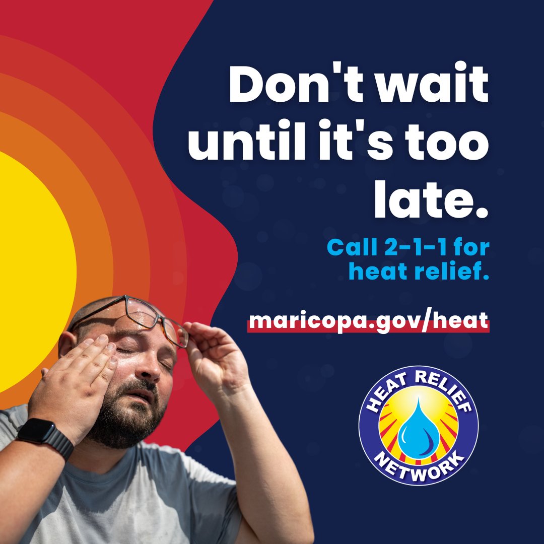 mercycareaz's tweet image. Don't wait until it's too late! 

If you don't have access to a cool environment or water, call 2-1-1 for assistance.

#MercyCares4AZ #BecauseWeCare #StayWeatherReady #BeatTheHeat