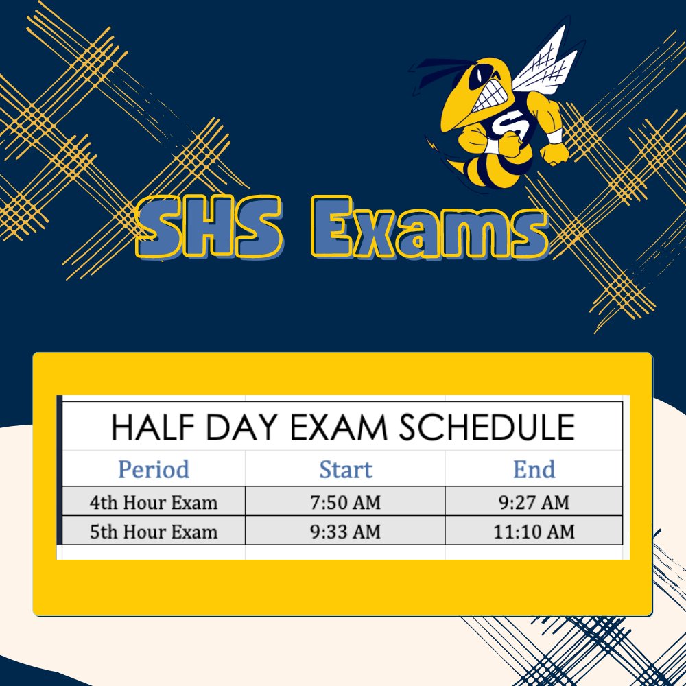 Exam periods 4 and 5 are tomorrow morning. Please remember tomorrow is our last day of school for the 2023-24 school year! It is a half day, dismissal is at 11:10am, and there is no lunch served.