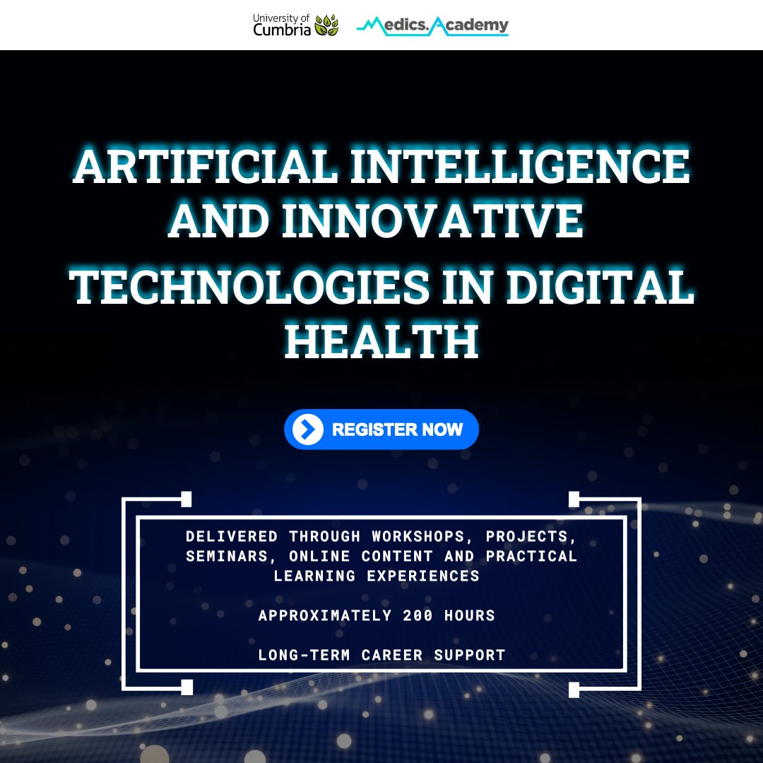 Shape the future of healthcare with our 12-month programme on "Artificial Intelligence and Innovative Technologies in Digital Health". Starting September 2024, earn a 20 credit postgraduate level 7 qualification! Learn more: ow.ly/r9jX50S8r9l

#AIinHealthcare #DigitalHealth