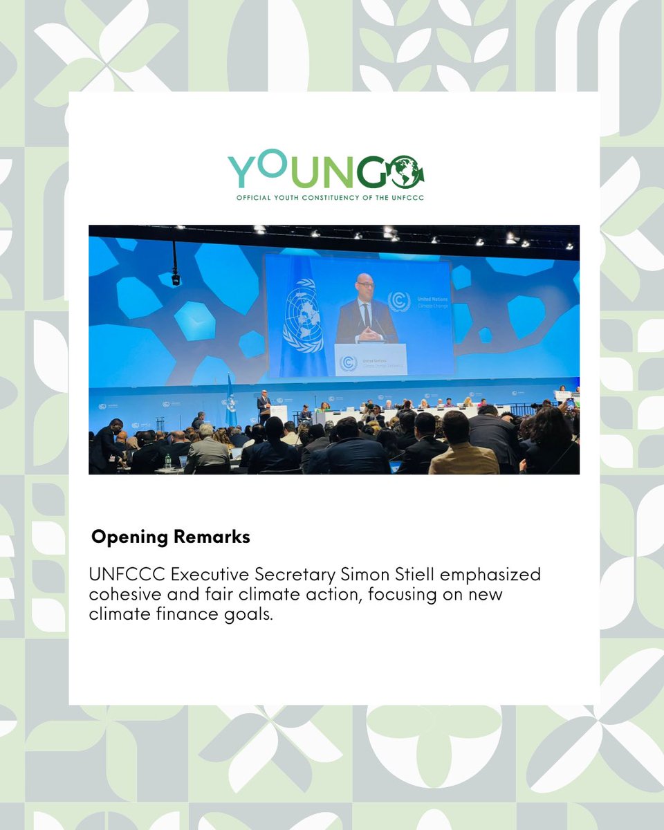 youngo_unfccc's tweet photo. 🌍✨ Day 1 Highlights from SB60! The opening plenary featured diverse flags and protests. Key discussions revolved around gender and finance, including TED and Article 6.4. Island States were vocal on adaptation and mitigation. https://t.co/7X4uFRJUwk