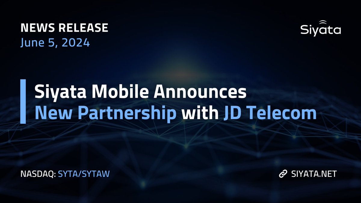 Siyata Mobile $SYTA | $SYTAW Announces New Partnership with JD Telecom 

Full Release: hubs.li/Q02zHgjB0