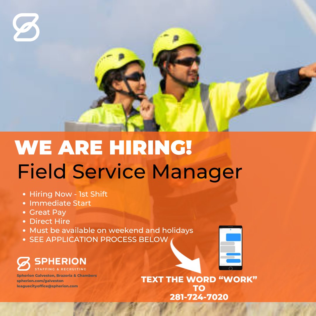 SpherionGC's tweet image. Are you ready to take the next step in your career? We are hiring! Text the word &quot;WORK&quot; to 281-724-7020. 

#jobsearchskills #careerchangetime #careerdevelopmenttips #upskilling #careerdevelopmentcoach #careertok #officeculture #healthyworkculture