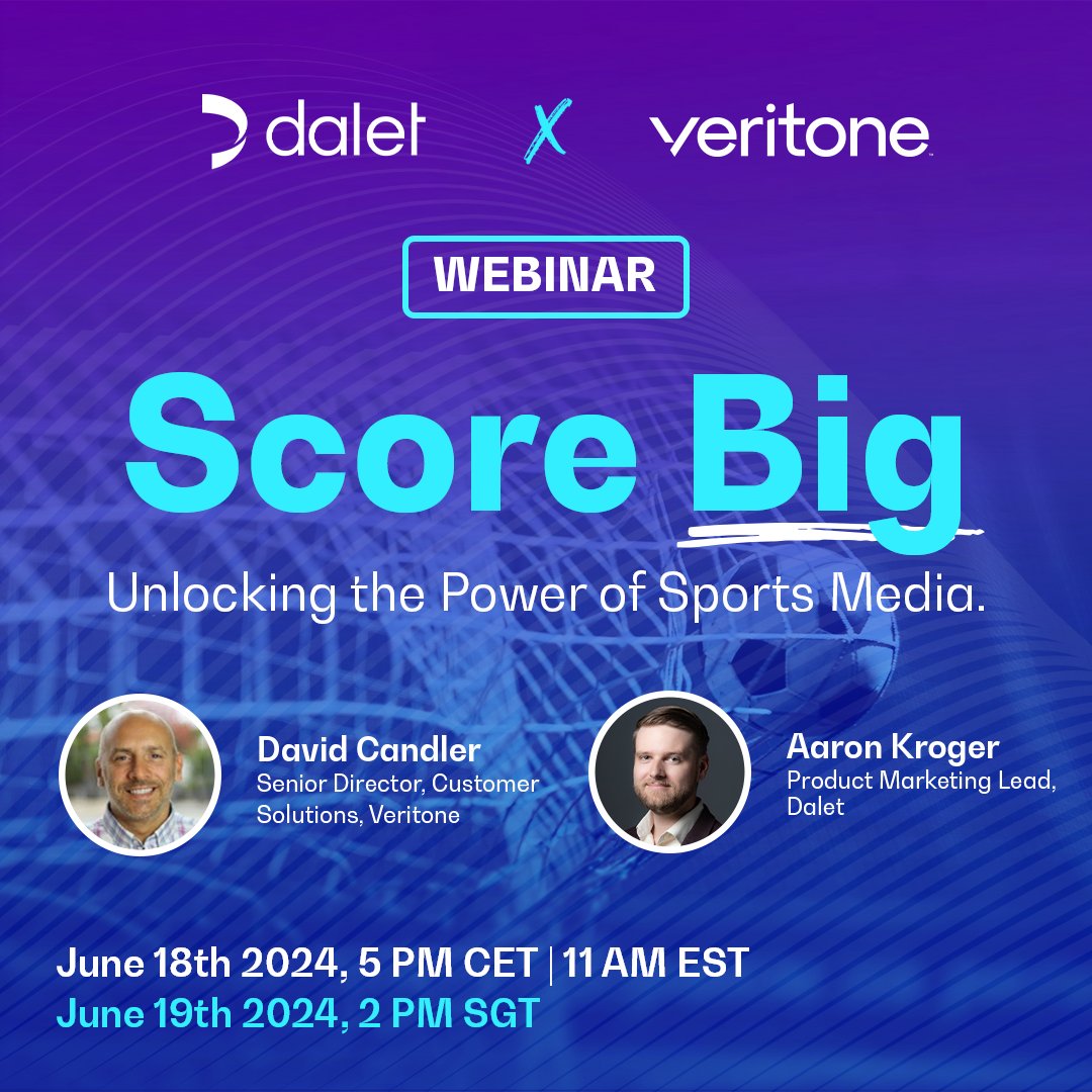 📢  Join us for our next Webinar, where you can learn from Dalet and <a href="/veritoneinc/">Veritone</a> about : 

➡️Innovative Fan Engagement Strategies
➡️Boosting Revenue with Cloud-Native Solutions
➡️Optimising #MediaOperations for Speed and Efficiency
 
Register now: hubs.li/Q02zHgjy0
