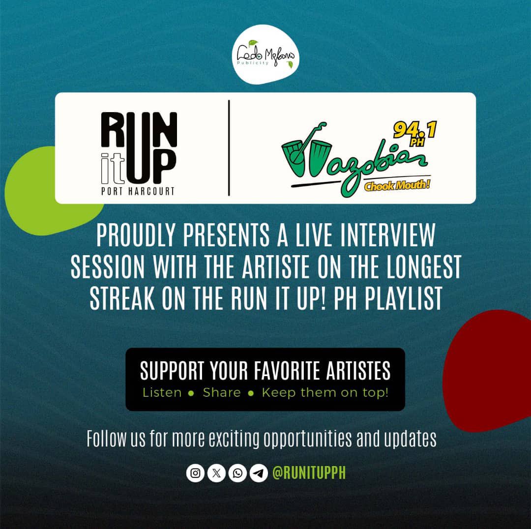 Big News 📢 Run it Up! PH and @wazobiafmph 🎤 🎧

The artiste with the longest streak, on our Top songs playlist so far, will be featured on the live show this week. 🤝🏾

Creative Director: <a href="/byonyeka/">Onyeka</a> 

#runitupph