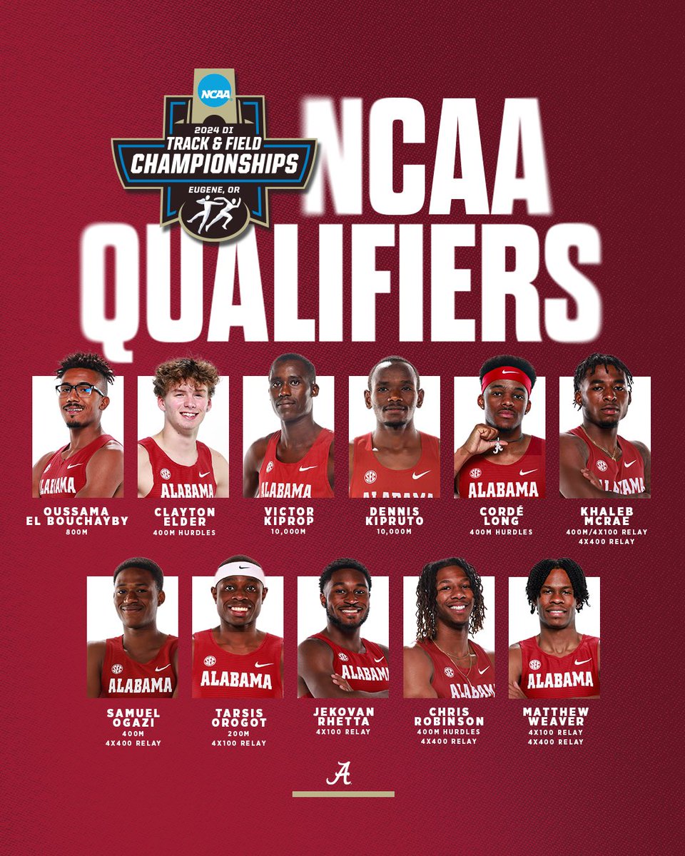 Men’s Day One! 

Let’s have ourselves a week!

🏟️ Hayward Field
📍Eugene, Ore.
📆 June 5-8

#RollTide