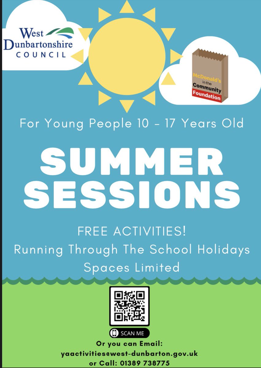 Summer Sessions registrations is now open! If you are aged 10- 17 and would like to take part in free activities including: sports, arts and crafts, games, and trips. 
Spaces are limited. All relevant sign up information can be found on our Padlet:  padlet.com/Working4U/summ…