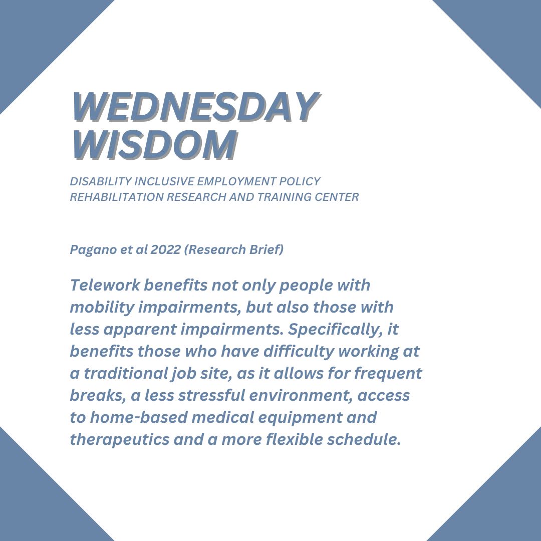 dieprrtc's tweet image. We need workplaces that accommodate people with disabilities and especially people with less apparent disabilities. Telework is a key component. See more on our website: disabilityinclusiveemployment.org/diep_rrtc_rese…