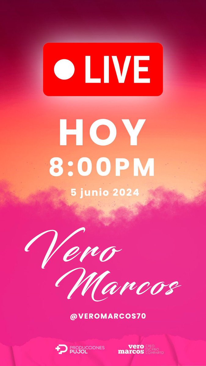 Amigos los veo hoy a todos ustedes en un LIVE que haré a las 8:00pm por Instagram, daré una noticia que les emocionará tanto como a mi, ahí los veo.

Denle click aquí:
instagram.com/veromarcos70?i…