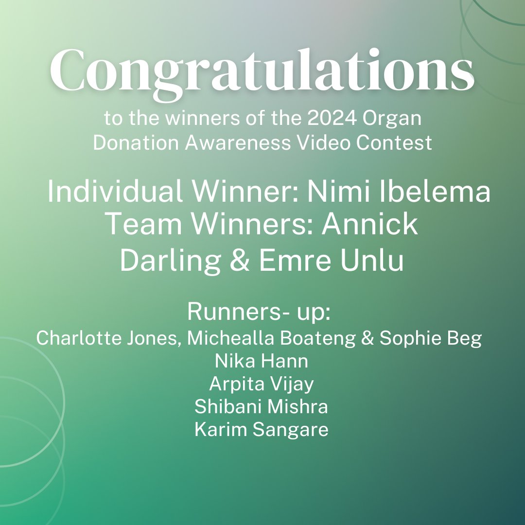 Thank you to all the participants of the 2024 Organ Donor Awareness Video Contest! While all the submissions were fantastic, a special congratulations to our winners.