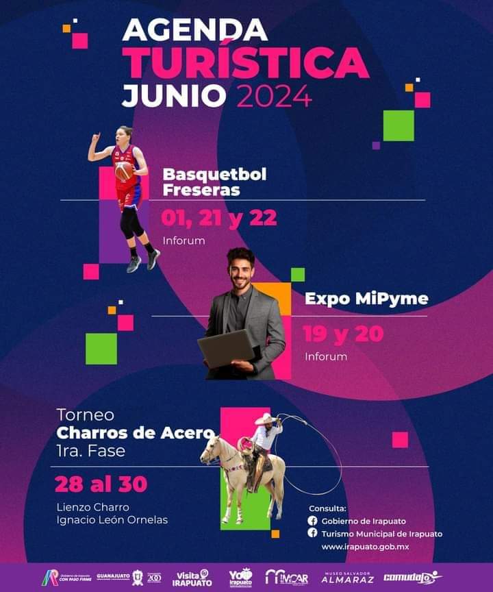 👀 Echa un Ojo a la #AgendaTurística de #Irapuato que incluye charreadas, conferencias y partidos de baloncesto este mes de junio. 🏀🐎🧠 #YoAmoIrapuato @IrapuatoTurismo @irapuatogob