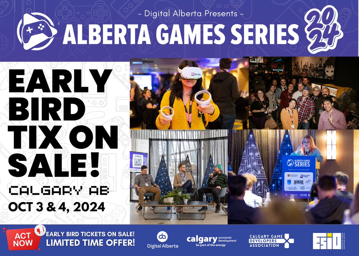Digital Alberta (@digitalalberta) on Twitter photo Exciting Announcement: Early Bird Tickets Now Available!
We are delighted to announce the upcoming Alberta Games Series in Calgary on October 3rd & 4th! Get your hands on a limited number of Early Bird Tickets to save $25 off the regular price! eventbrite.ca/e/alberta-game… Exciting Announcement: Early Bird Tickets Now Available!
We are delighted to announce the upcoming Alberta Games Series in Calgary on October 3rd & 4th! Get your hands on a limited number of Early Bird Tickets to save $25 off the regular price! eventbrite.ca/e/alberta-game…