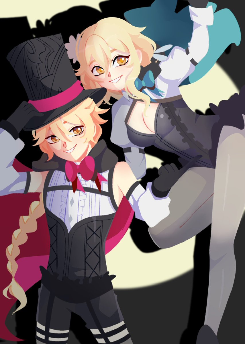 eveekoo's tweet photo. the twins as lyney and lynette i did for the traveller twins zine! #genshinimpact https://t.co/7cAuEtezMd