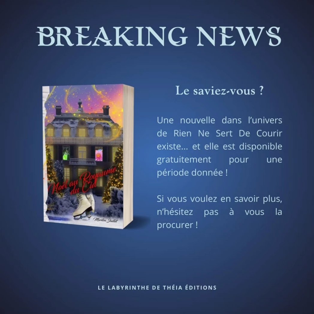 Le Labyrinthe de Théia Éditions (@editionsldt) on Twitter photo 🧬 BREAKING NEWS 🧬
Jusqu'à dimanche, profitez de la nouvelle "Noël au royaume du Cid" gratuitement !
Elle s'inscrit dans l'univers de #RienNeSertDeCourir et se déroule avant l'histoire du roman ! 🪷
Le lien juste là ➡️ vu.fr/SBDCQ 🧬 BREAKING NEWS 🧬
Jusqu'à dimanche, profitez de la nouvelle "Noël au royaume du Cid" gratuitement !
Elle s'inscrit dans l'univers de #RienNeSertDeCourir et se déroule avant l'histoire du roman ! 🪷
Le lien juste là ➡️ vu.fr/SBDCQ