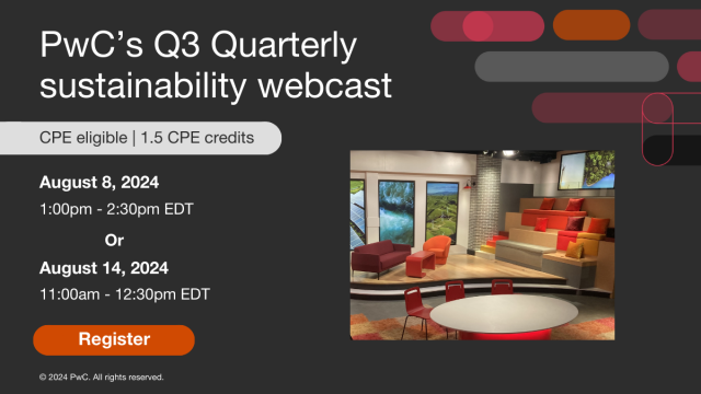 HybridBusiness's tweet photo. Tune in to PwC’s Q3 Quarterly sustainability webcast to hear the next quarterly discussion of the latest ESG accounting and reporting developments in the US and abroad. Register for August 8 or 14. https://t.co/j64XsOuqXz https://t.co/JD8JdfuSZJ