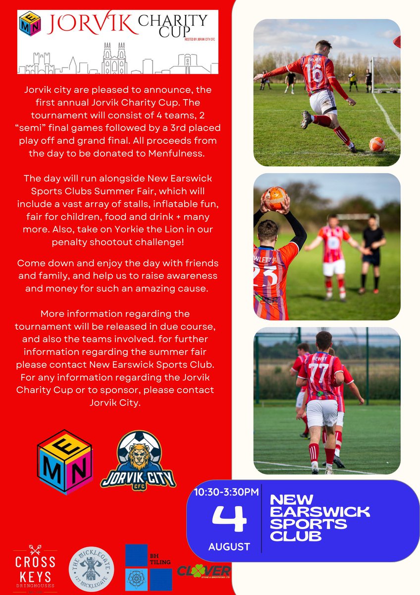 Jorvik City are delighted to announce the inaugural Jorvik Charity Cup in aid of Menfulness. 

Massively proud of where this team has come in a short space of time, we look forward to seeing you there! 

More information to follow in due course. Stay tuned.