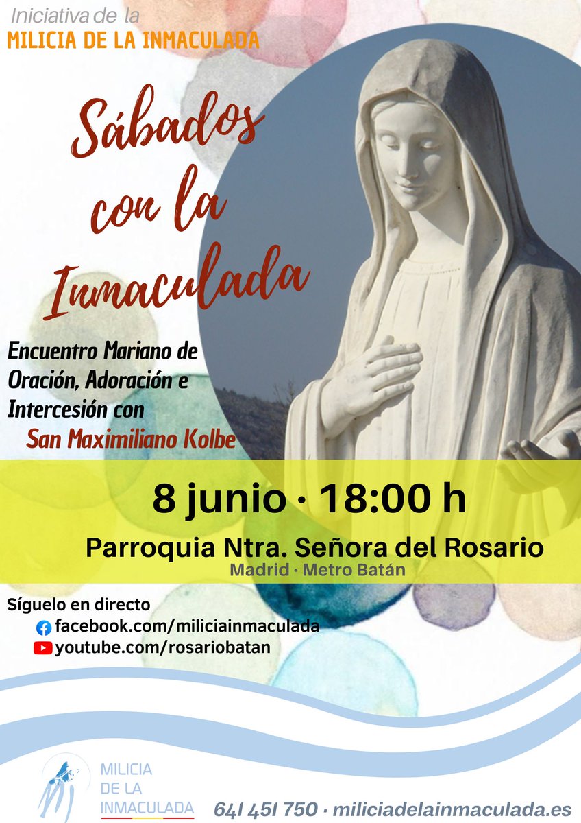 MiliciaInmacula's tweet photo. Para lo que estéis en Madrid este fin de semana habrá un nuevo encuentro de los Sábados con La  Inmaculada en donde habrá personas que se consagrarán a Ella, a La Inmaculada 🩵👸🏼
¡¡ Os Esperamos !! https://t.co/ZXCMYCXuJJ