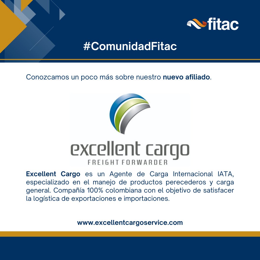 FITACNAL's tweet photo. #comunidadfitac | 📣 Anunciamos la vinculación de Excellent Cargo como federados #fitac
🫱🏻🫲🏼 ¡Bienvenidos! Gracias por confiar en nosotros. Juntos avanzaremos en la facilitación del comercio y desarrollo económico de Colombia desde las actividades de comercio exterior. https://t.co/5YrvecIuzV