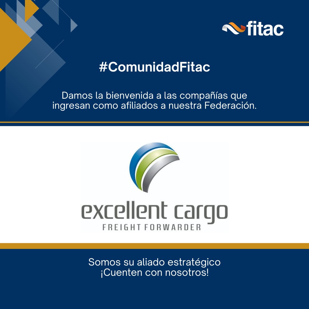 FITACNAL's tweet photo. #comunidadfitac | 📣 Anunciamos la vinculación de Excellent Cargo como federados #fitac
🫱🏻🫲🏼 ¡Bienvenidos! Gracias por confiar en nosotros. Juntos avanzaremos en la facilitación del comercio y desarrollo económico de Colombia desde las actividades de comercio exterior. https://t.co/5YrvecIuzV