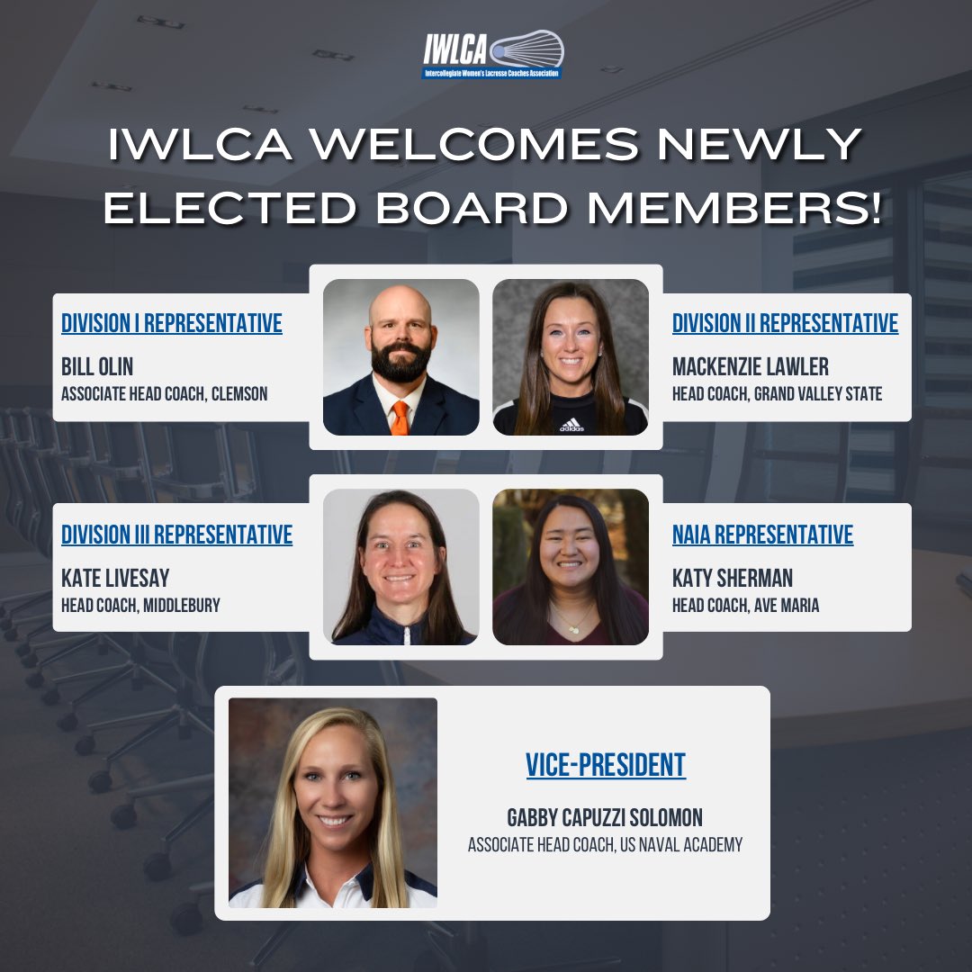 IWLCA's tweet photo. NEWS - IWLCA Welcomes Newly Elected Board Members ✨

📰: https://t.co/UjBxin6ukw

@ClemsonWlax @GVSUWLAX @MiddAthletics @gyrenelacrosse @NavyWLax https://t.co/5OD2A7p5GN