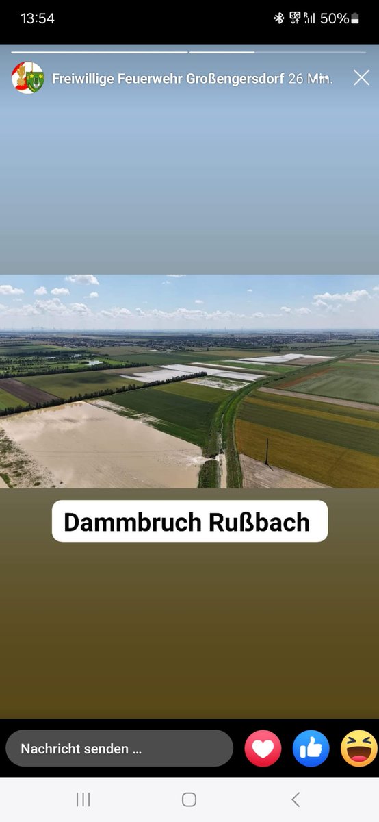 FF_Mgg's tweet photo. #Dammbruch des Russbaches bei Deutsch Wagram.
Im Machfeld, die Feuerwehren sind im Einsatz. 
Keine Gefahr. https://t.co/fuNLJFCuKX