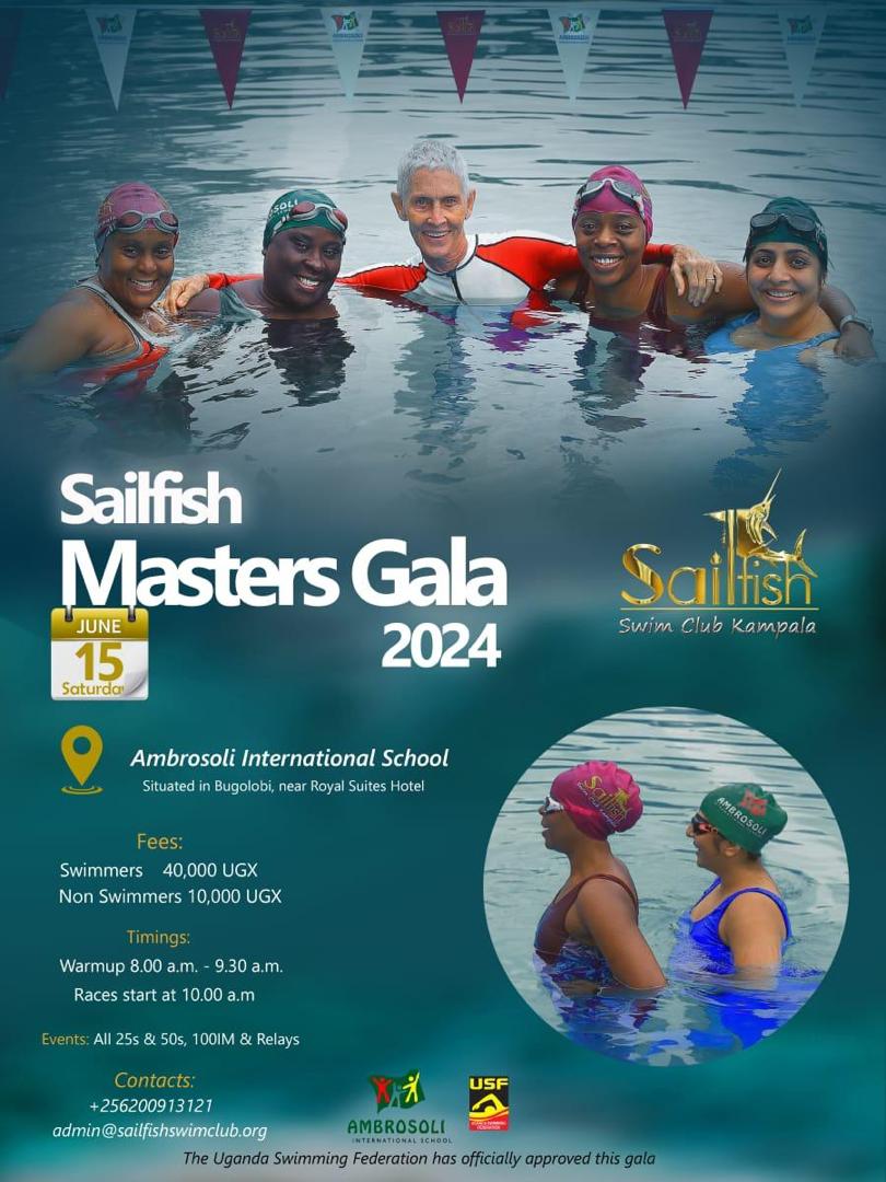 🏊‍♀️💦 Big news! The Sailfish Swimming Club Kampala is hosting the Swimming Masters Gala on June 15th. Get ready for some splash-tastic action! #SwimmingMasters #KampalaEvents #SailfishSwimming