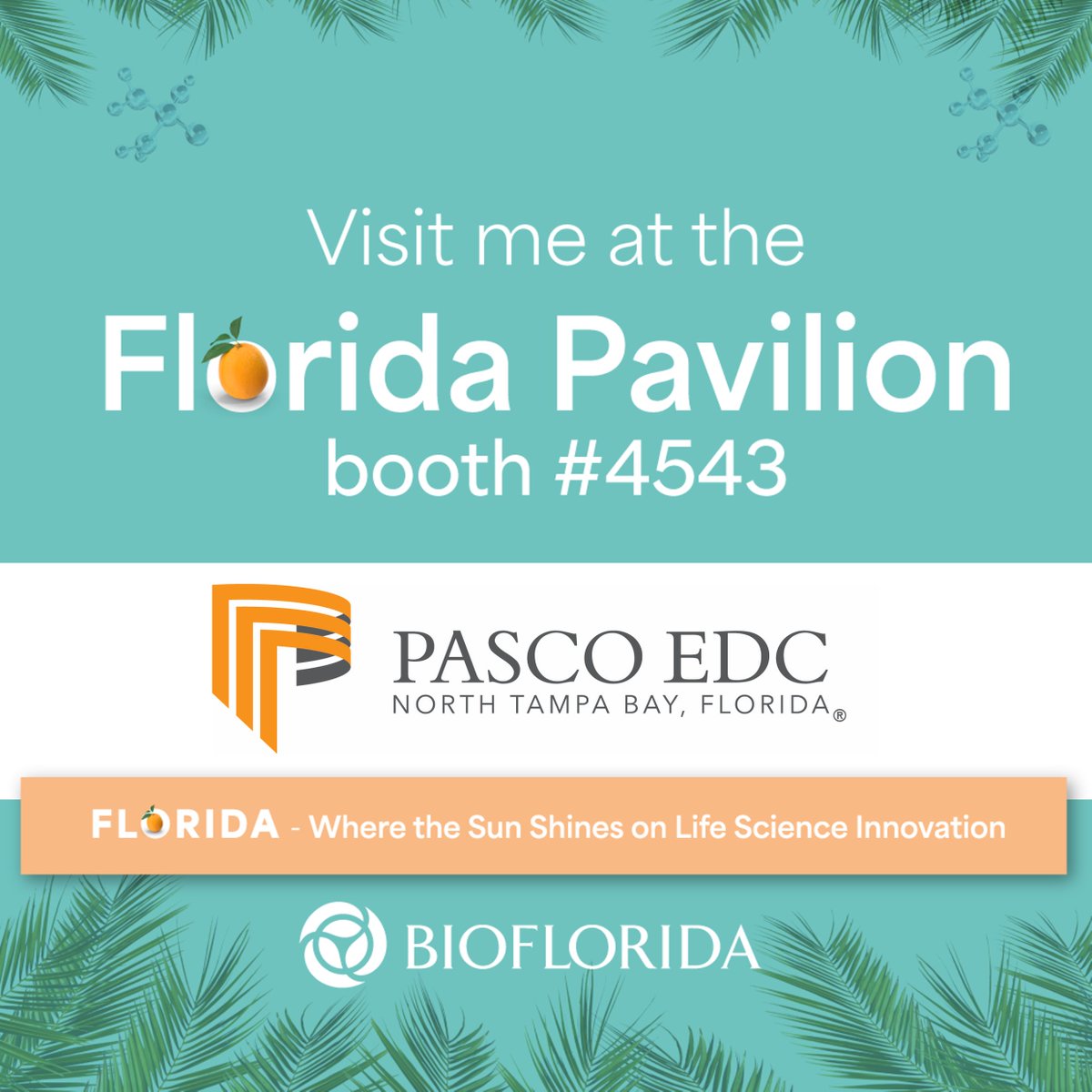 PascoEDC's tweet photo. Make sure to stop by booth #4543 to say hi to our team if you are at the @BioFlorida conference! Our team is attending with @MoffittNews to share more information about the life sciences industry in Pasco County, Florida. #PascoProud #BioFlorida https://t.co/lV3xEpLWyj