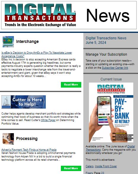 DTPaymentNews's tweet photo. Today's Digital Transactions News: What’s Behind eBay Dropping AmEx? Prada Adopts Adyen Tech; CFPB Lays Out Open Banking Standard Steps
https://t.co/38SXyNYq66
#payments #eBay #AmEx #marketplaces #ecommerce #processingcosts #creditcards #Prada #TaptoPayoniPhone #openbanking #CFPB https://t.co/VQIqvJEoDn