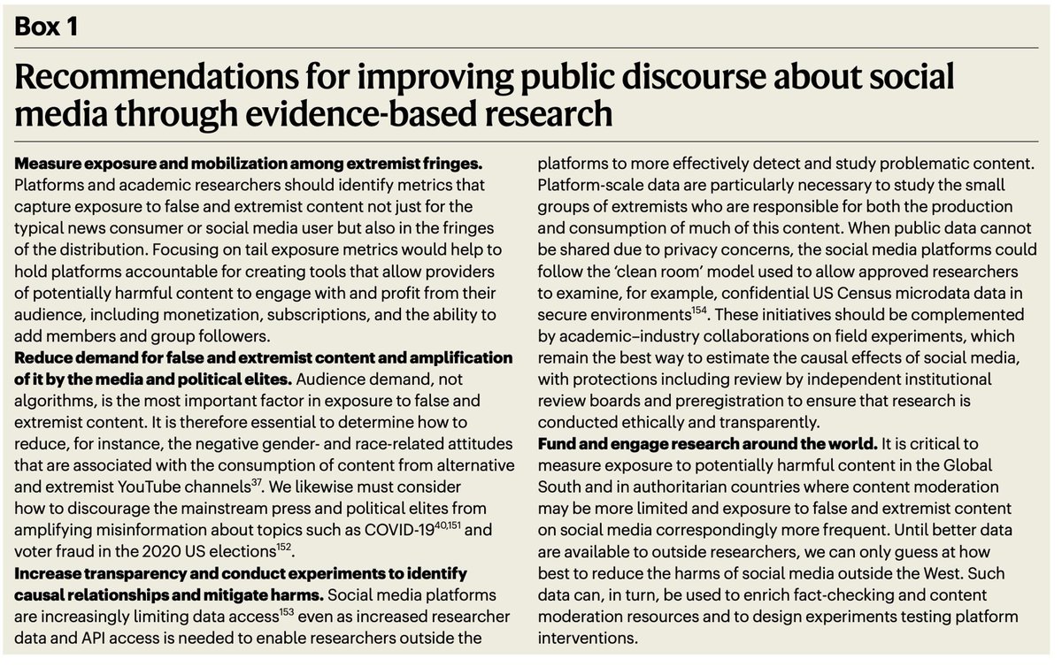 New in @Nature: Misunderstanding the harms of online misinfo nature.com/articles/s4158… Debunks unsupported claims about social media exposure/effects and shows low exposure concentrated in motivated fringe. We recommend holding platforms accountable for exposure in high-risk tails