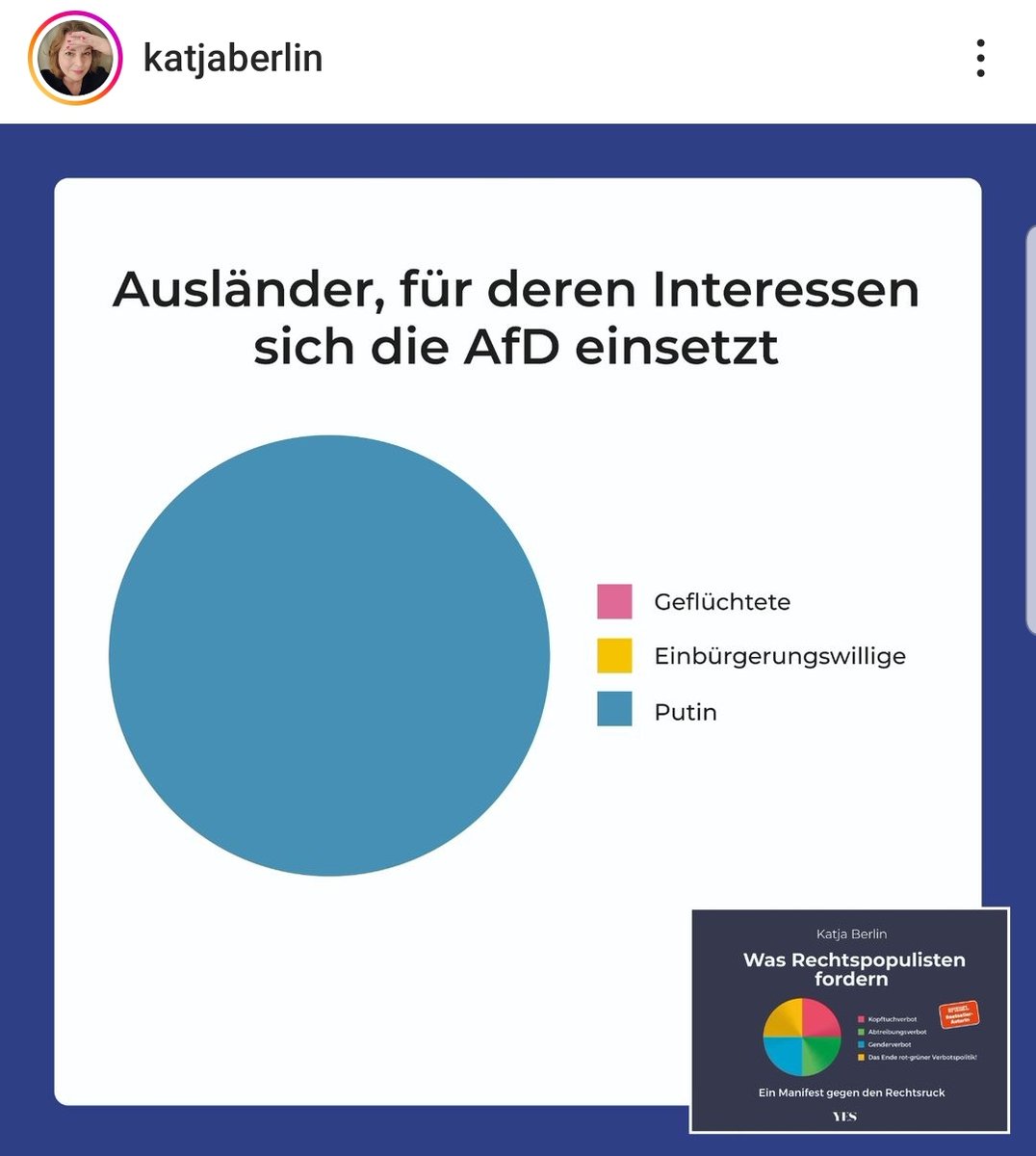 Traduction en français et en France de ce "camembert de vérité " toujours aussi  clair que vrai par <a href="/katjaberlin/">katja berlin</a> :
De quels étrangers l'ExtDte le RN défend les intérêts?
Magenta : réfugiés 
Jaune: demandeurs de naturalisation 
Bleu: Poutine