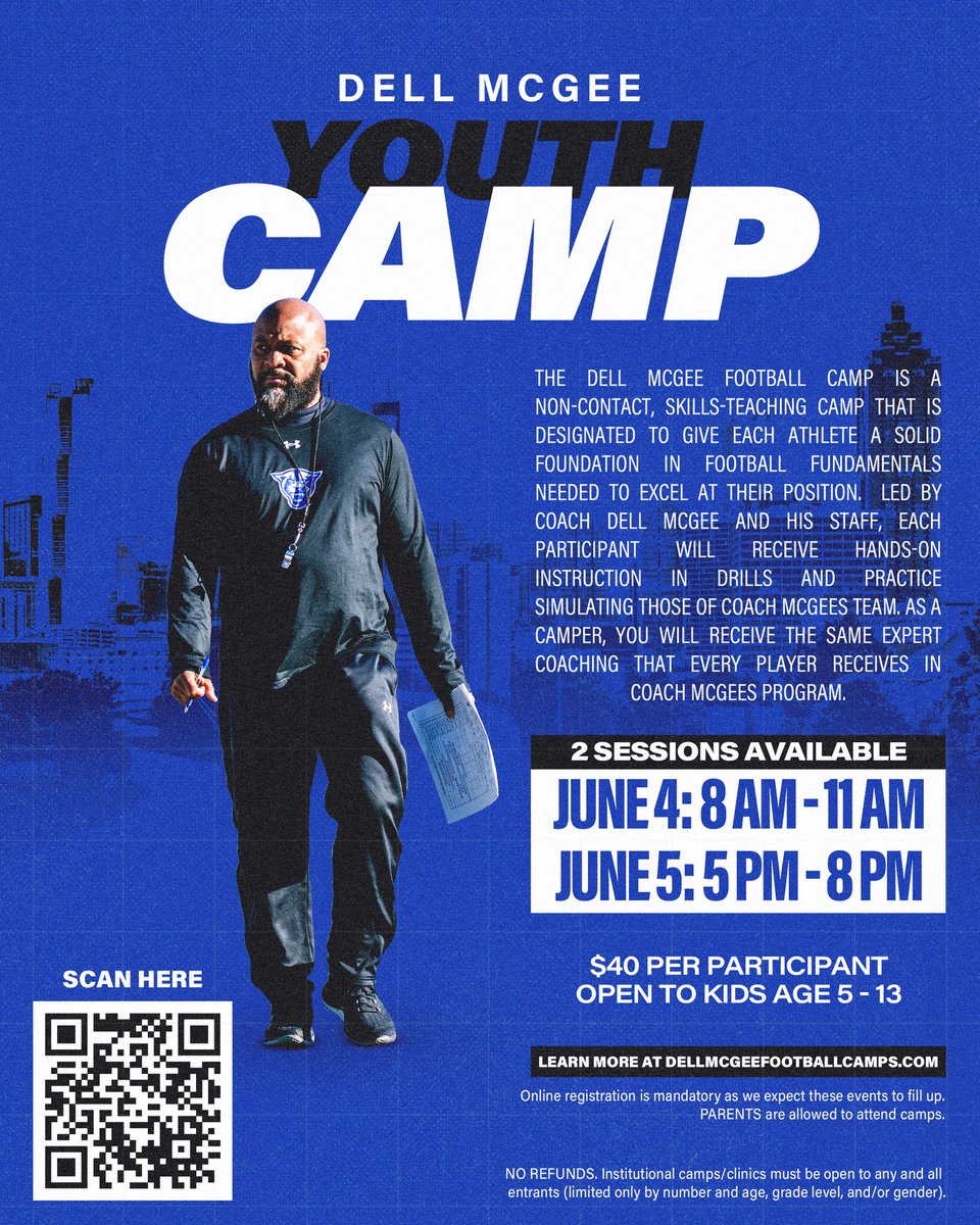 BALLERSCHOICE1's tweet photo. Register Now ‼️ #NEWATL

TODAY ALL MIDDLE SCHOOL KIDS REPORT TO @GeorgiaStateFB @DellMcGee COME LEARN FROM THE PROS (5pm TIL 8pm  TODAY )

COME MEET AND TRAIN WITH 
LEGENDARY COACH DELL MCGEE 
2× NATIONAL CHAMP AT UGA 

AND ELITE STAFF at #GEORGIAST

@77MMorais @HOTLISTCAMPS
@CoachWill850 @BallersElite7v7 @elitefootballac @InsideHashes @najehwilk @RecruitGeorgia @GeorgiaPrepMag @1tiptoedomo 
@BrettGreenberg_ @FOFilmDiv @JeremyO_Johnson @lukewinstel @NEGARecruits @PrepRedzoneGA
