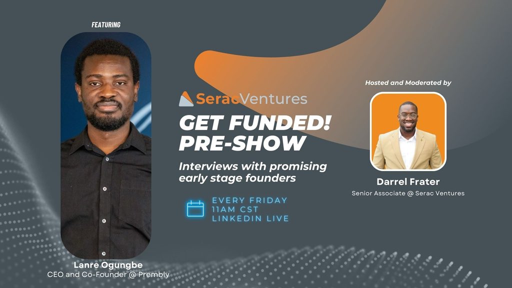 Looking forward to have a great chat with <a href="/DarrelFrater/">Darrel Frater ✝️</a> ✝️  on Friday June 7th and share some insights about our growth at Prembly on <a href="/seracventures/">Serac Ventures</a> 
‘ LinkedIn show 

linkedin.com/video/event/ur…