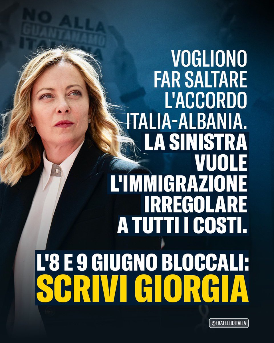 FratellidItalia's tweet photo. 🔵 È ormai sotto gli occhi di tutti. La sinistra vuole più immigrati clandestini.

Sabato e domenica blocchiamoli. 

#ScriviGiorgia #VotaFDI https://t.co/P69mHrs8hC