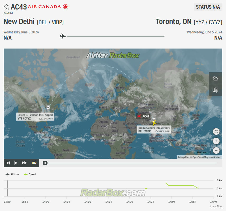 AvSourceNews's tweet photo. #INCIDENT | Reports have emerged today that an Air Canada Boeing 777 operating a flight between Delhi and Toronto suffered a bomb threat before departure.

Read more at AviationSource!

https://t.co/rc28eV02fU

@RadarBoxCom

#AirCanada #Delhi #Toronto #BombThreat #AvGeek #AC43 https://t.co/sRCb5sqriC