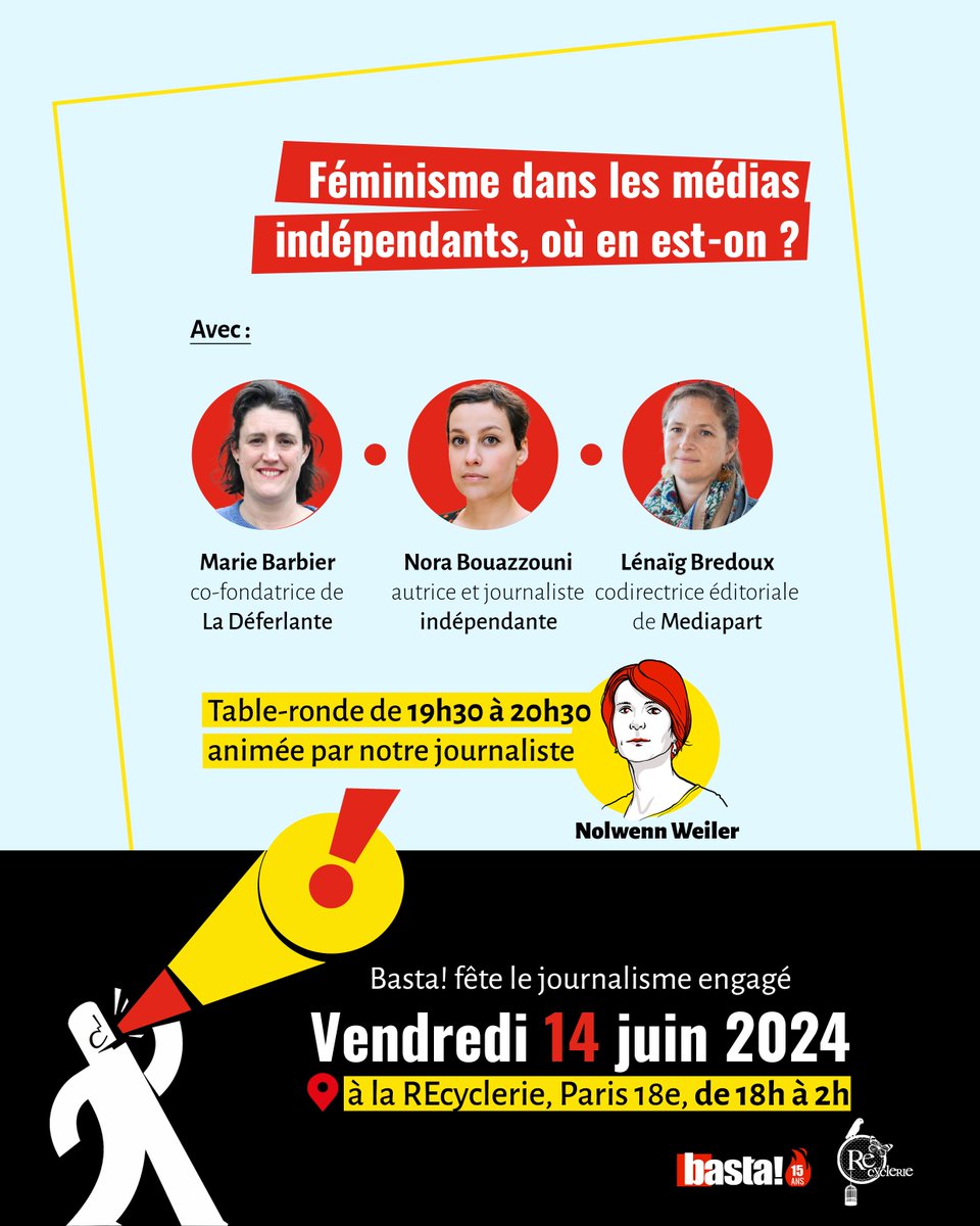 Le 14 juin approche à grand pas. Vous avez bien pris votre place ? L’entrée est gratuite sur réservation 👉 helloasso.com/associations/b…

On vous attend dès 18h à <a href="/LaRe_cyclerie/">La REcyclerie</a> pour fêter 15 ans de journalisme engagé pour l'écologie et la justice sociale ! 👉 basta.media/evenement-bast…