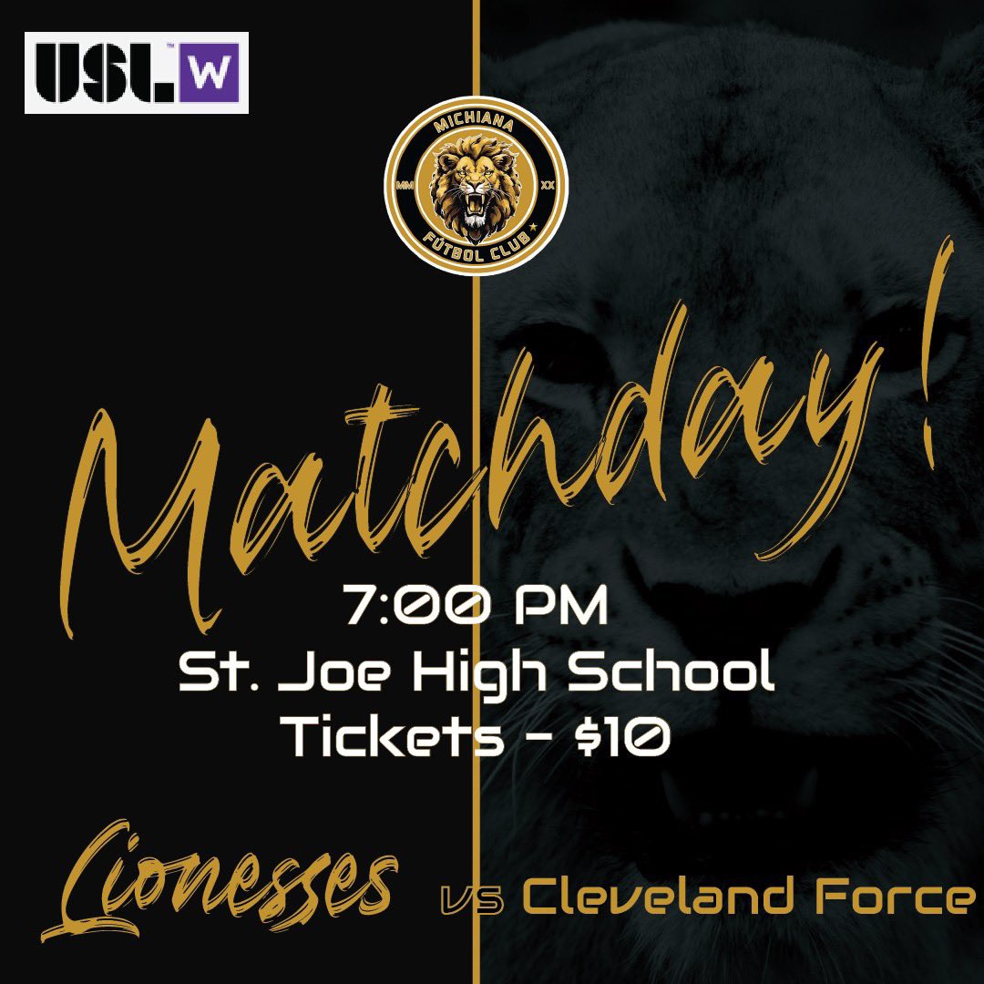 MichianaFC's tweet photo. Come support the Lionesses as we take on Cleveland Force at home for a Wednesday Matchday! https://t.co/cuB2K6XeCn