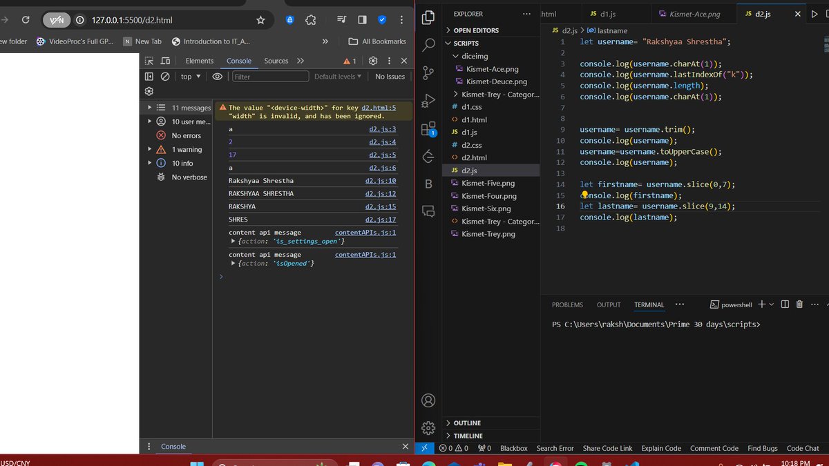 raks613's tweet photo. Day 23 of 30:  Today, I learned  about string methods and string slicing in js.    #pitc30days #pitcfrontend #primeitclub
@_primeitclub https://t.co/EX7K3ue7VT