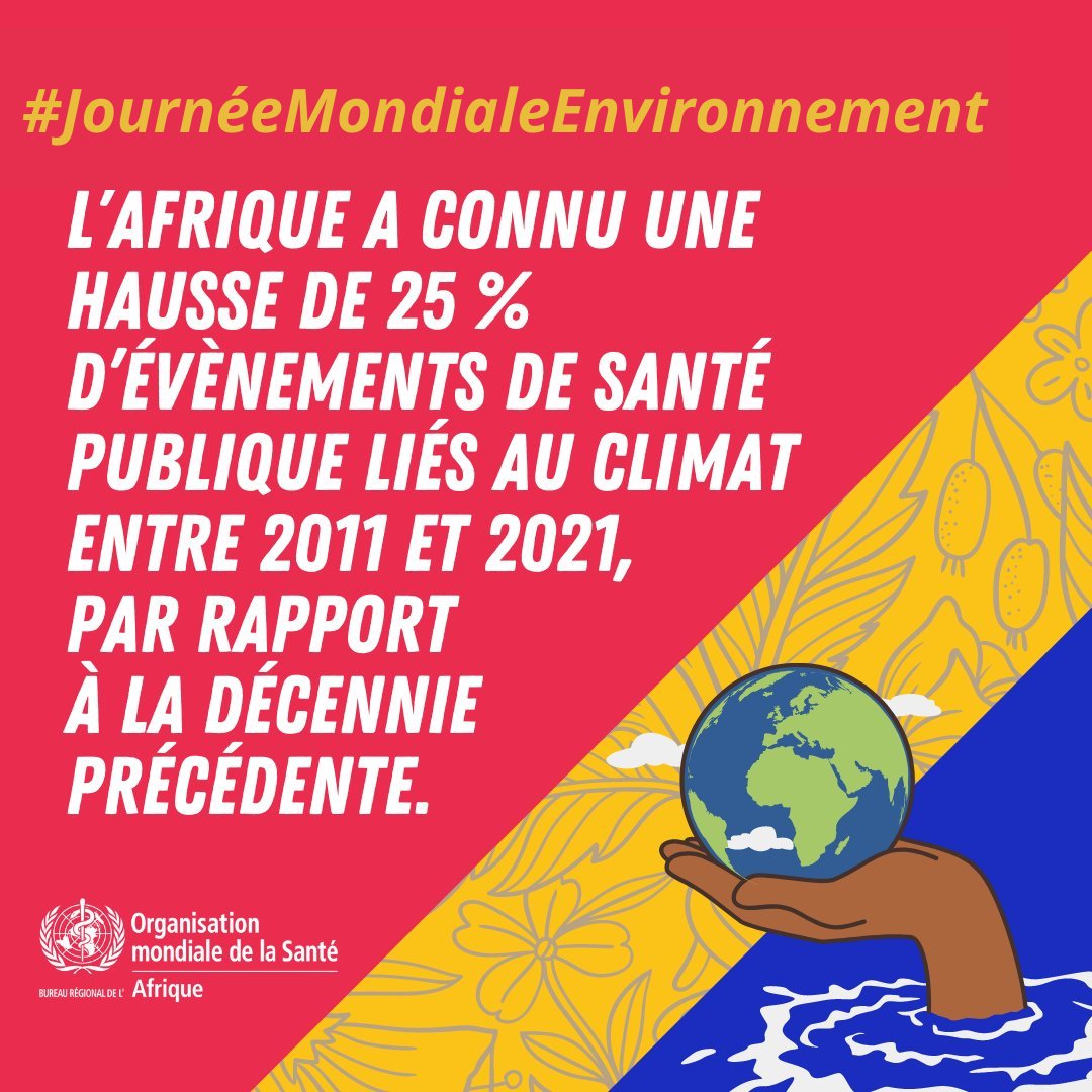 Ce 05/06/2024, célébration de la #JounéeMondialeEnvironnement !
Au 🇨🇲 , le réchauffement climatique risque d’avoir un impact fort et direct sur la santé humaine.
#Sante
#climat