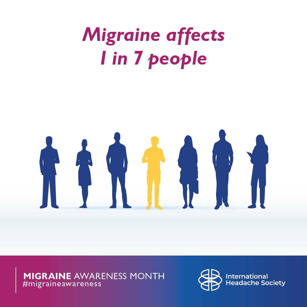 June is #MigraineAwarenessMonth! Did you know that #migraine are estimated to have a prevalence of 14-15%, meaning they affect 1 in 7 adults?

If you want to know more, visit our website and join us!
ihs-headache.org/en/