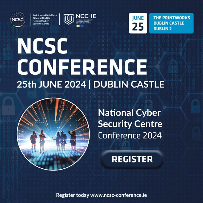 ncsc_gov_ie's tweet photo. 📣 Our first national conference is taking place on Tuesday 25th June in Dublin Castle 📣

Join fellow cyber security leaders and professionals for a day of learning, networking, and collaborative efforts. 

Space is limited, register today: https://t.co/tOi4fiqWxR https://t.co/EFBmy9GaHj