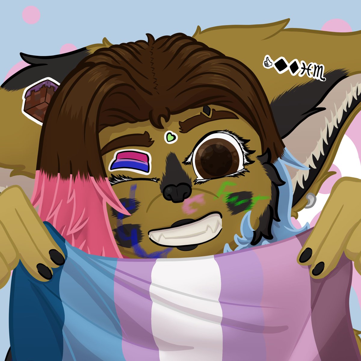 Had to re draw the pfp as I saved it funny, but got a version with colored lines and holding a flag. 

I might try doing a load of stickers on the pov but we will see. Might get too much.