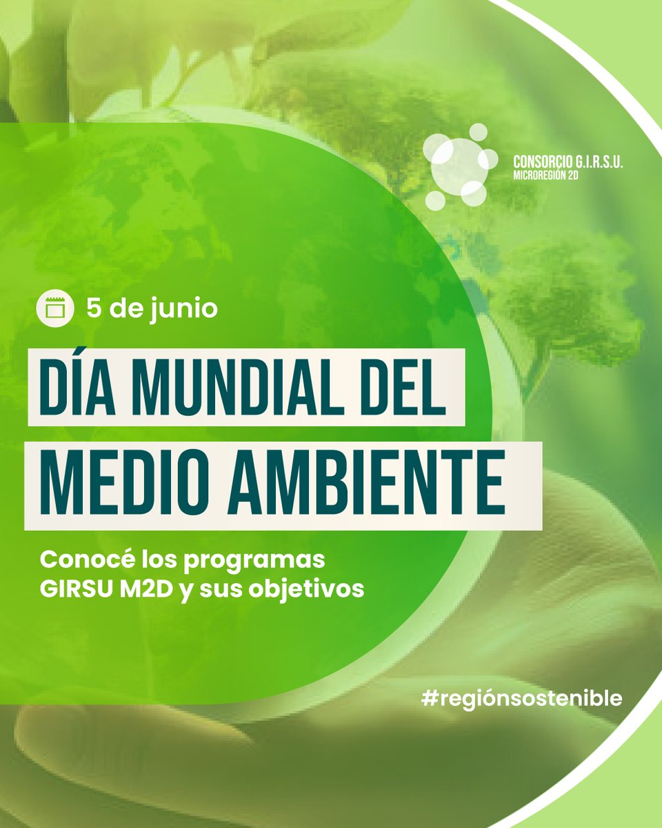 GirsuM2d's tweet photo. 📆 5 de junio: 𝐃𝐢́𝐚 𝐌𝐮𝐧𝐝𝐢𝐚𝐥 𝐝𝐞𝐥 #𝐌𝐞𝐝𝐢𝐨𝐀𝐦𝐛𝐢𝐞𝐧𝐭𝐞 🌎

🟢Conocé los programas que desde #GIRSUM2D llevamos adelante junto a sus objetivos para la región y sus comunidades locales. 🌱#RegionSostenible https://t.co/UDpmoYBaQc