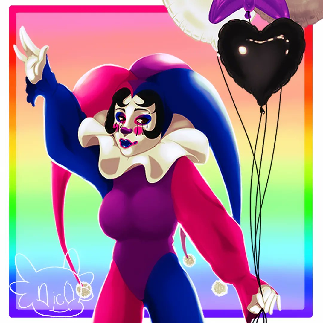 nicolechitas's tweet photo. Welcome to the Gay Carnival! Ride the rainbow road, have a taste of the fruity cotton candy, and win some queer prizes! My part of @mausinner 's pride collab. Go check out the whole collab and visit the other artists that participated! 

#clown #harlequin #carnival #digitalart https://t.co/umocHjI5fh
