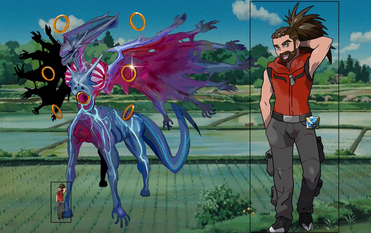 WarlockGabriel's tweet photo. Since it is Kaijune, I felt this would be the perfect time to show everyone Warlock, Lord of Limbo, God of Time, Space and Travel.

Artwork of True Form by @THEJUNKLING 
Artwork of Human Form by @OnduRegion 
Backgrnd: My Neighbor Totoro

#PokemonLimbo #Pokemon #Kaijune #ocdrawing https://t.co/o3k9eMc1BE