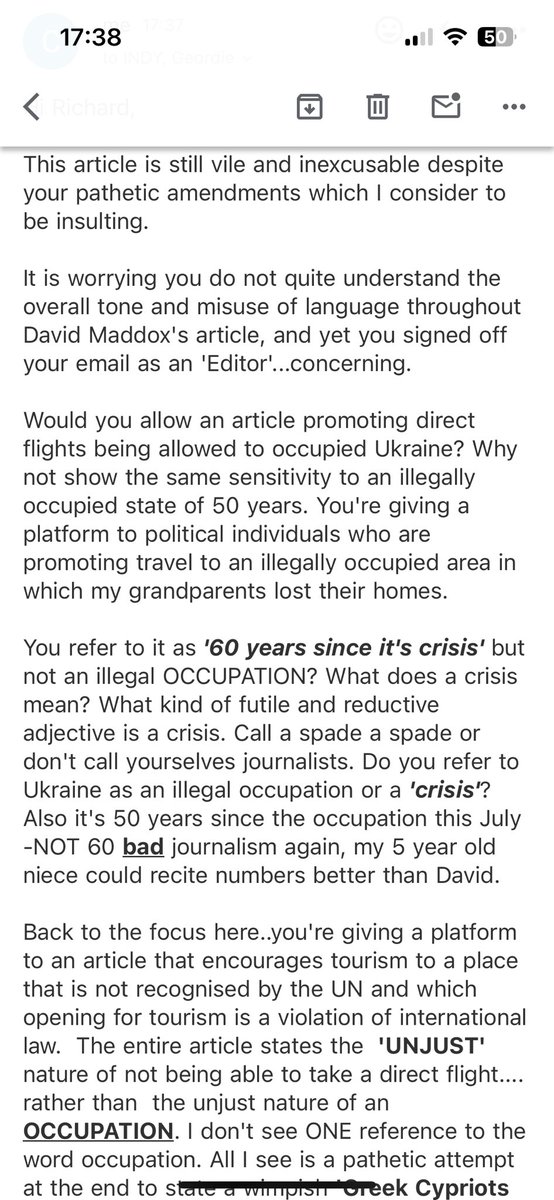 chcmargot's tweet photo. This is my RESPONSE to the @Independent regarding @DavidPBMaddox article on Cyprus. Vile excuses from them as to why they wrote such an inaccurate, painful and unjust article about #cyprus https://t.co/HhvRVplyoU