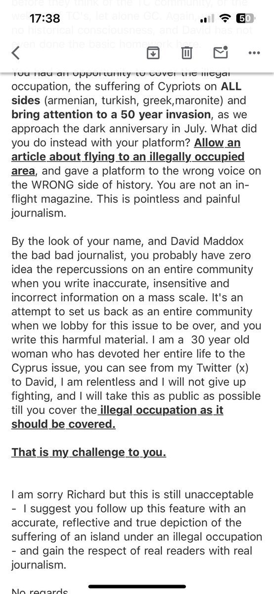 chcmargot's tweet photo. This is my RESPONSE to the @Independent regarding @DavidPBMaddox article on Cyprus. Vile excuses from them as to why they wrote such an inaccurate, painful and unjust article about #cyprus https://t.co/HhvRVplyoU