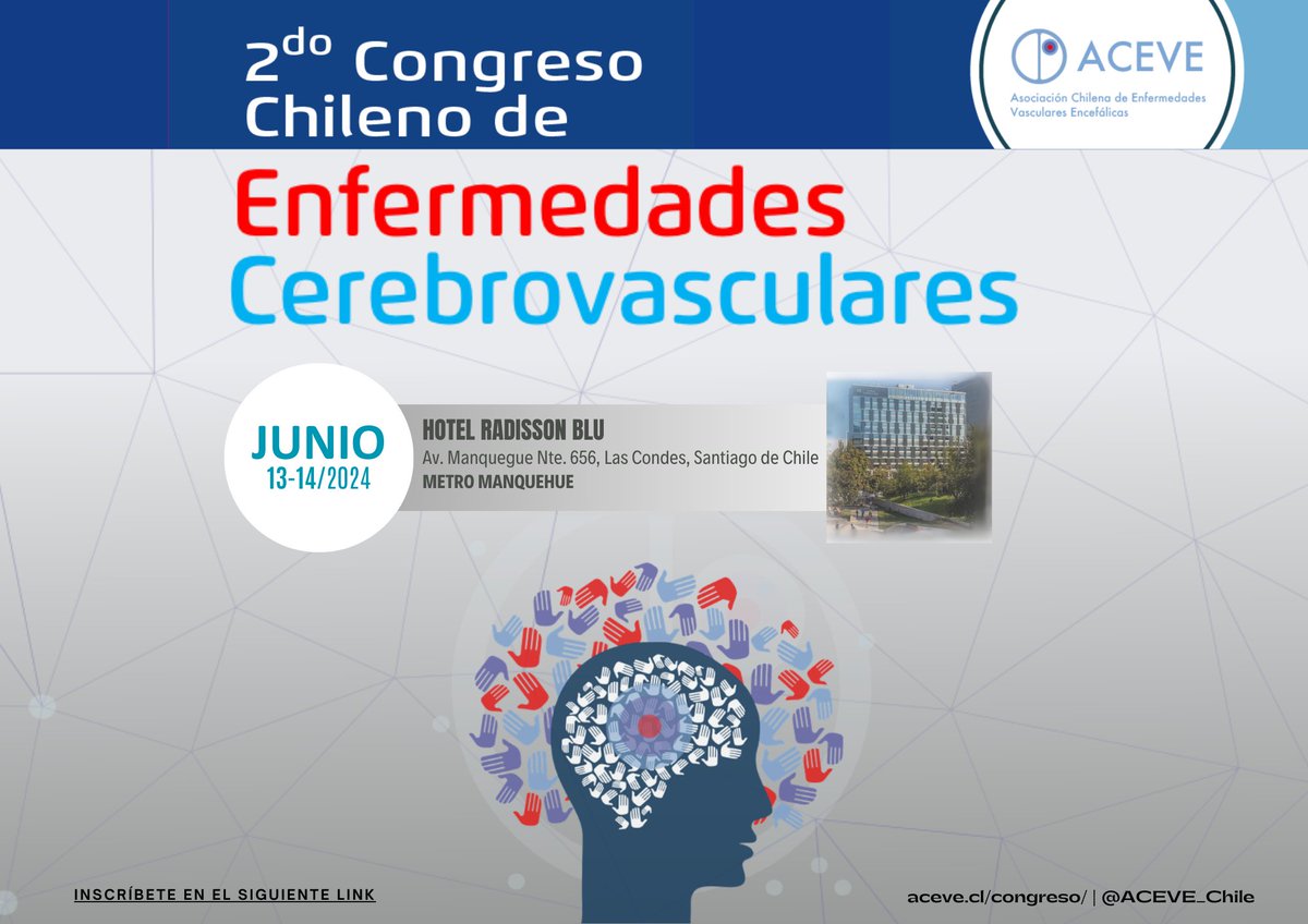 ACEVE_Chile's tweet photo. 2do CONGRESO CHILENO DE ENFERMEDADES

Con nuestro programa ya disponible, los invitamos a inscribirse en la actividad!

📅 13 y 14 de Junio 2024
📍Hotel Radisson Blu, Las Condes
✍️Link Inscripción: https://t.co/i1fh4SWDRa

Descarga el programa completo: https://t.co/zDAeSje7tp https://t.co/9nER5qaESL